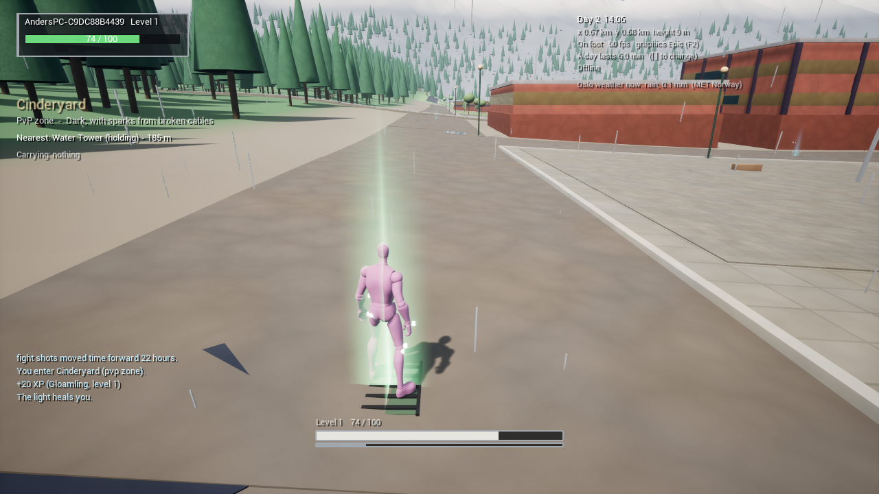 0.18.12: Cinderyard, the industrial edge, with a healing light from a grate.