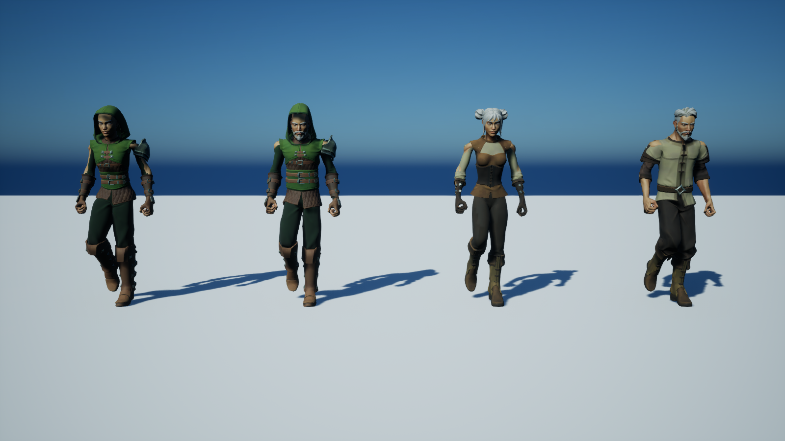 The new figures: Quaternius Peasant and Ranger, male and female, with their own animation library.